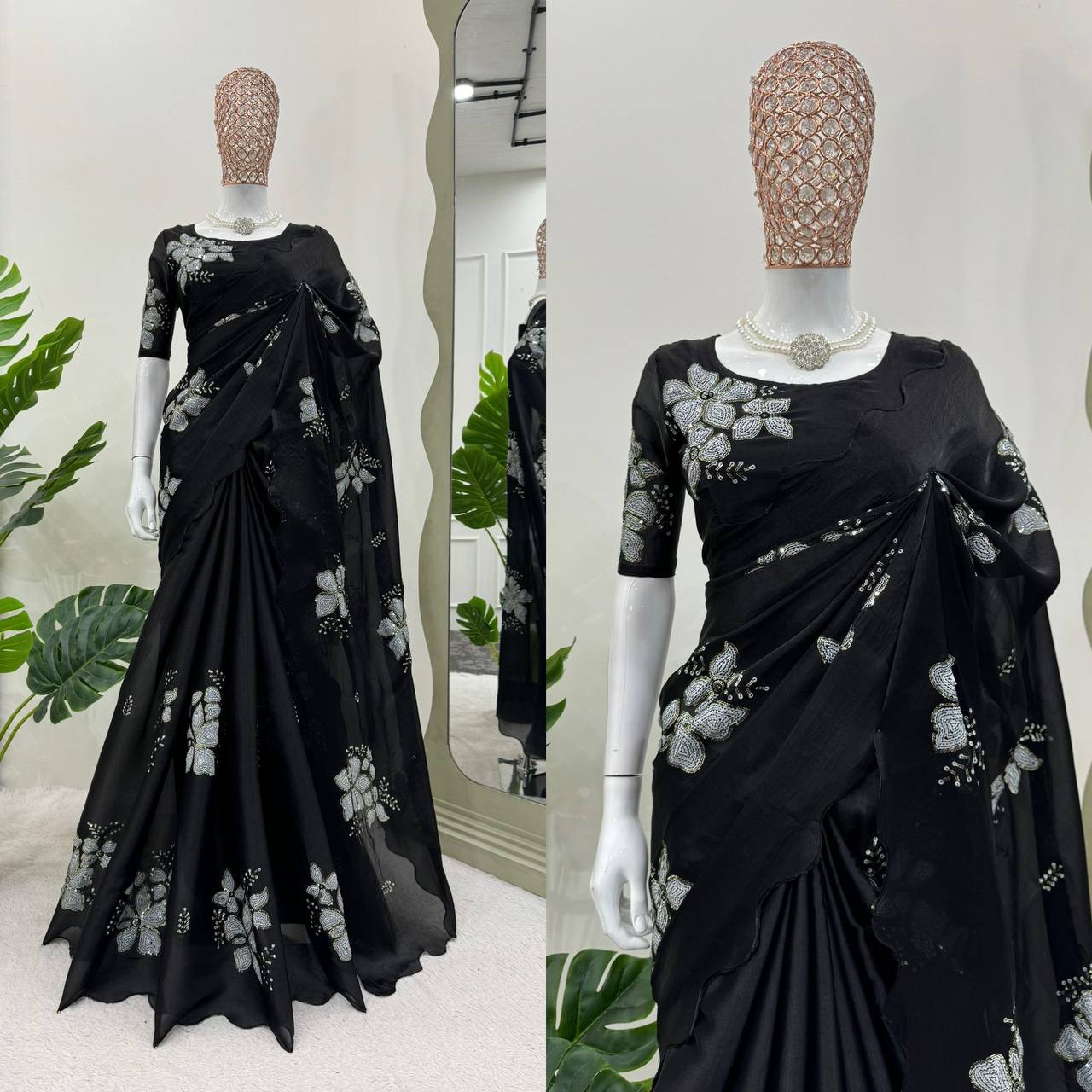 Jimmi Chu Silk Sequence Work Designer Saree