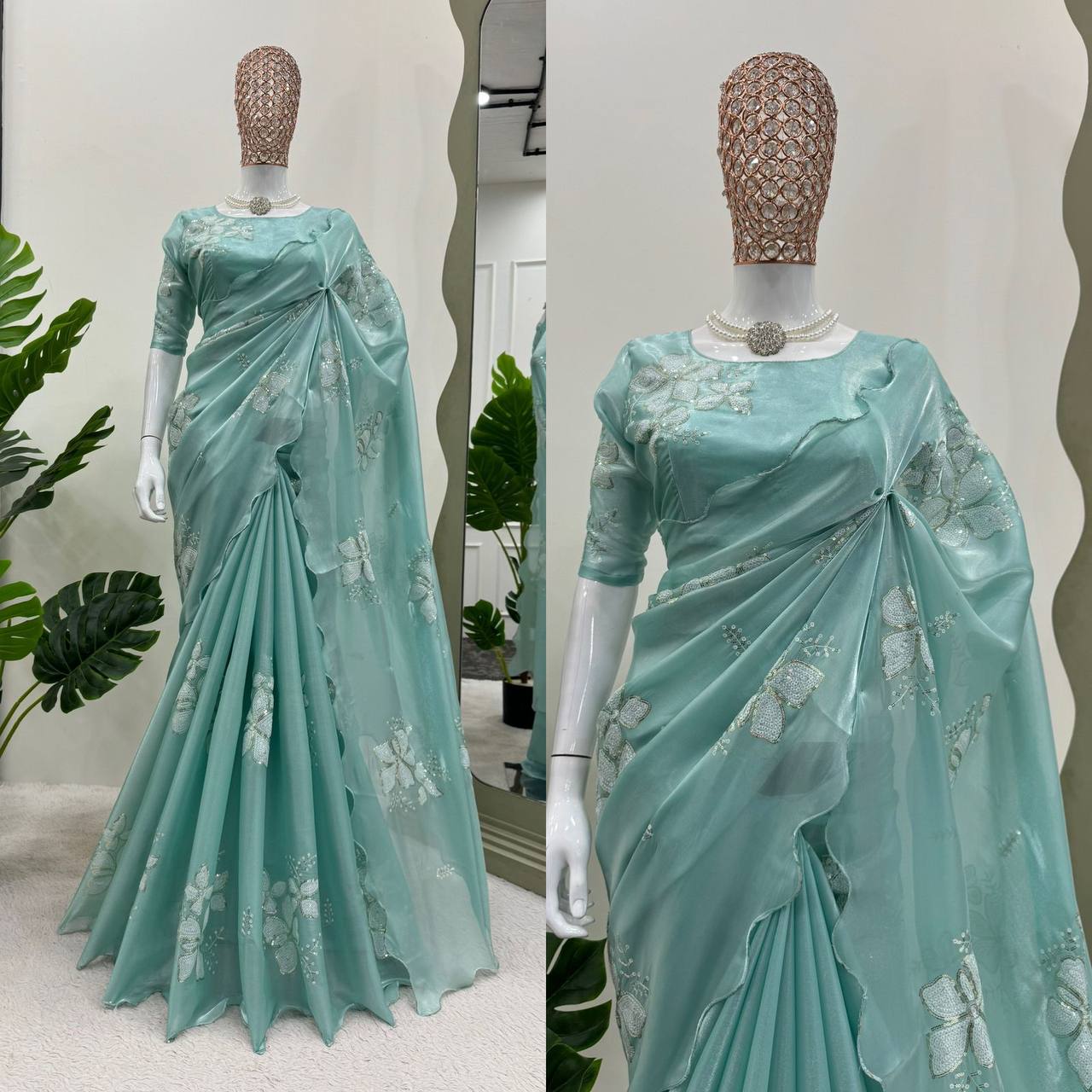 Jimmi Chu Silk Sequence Work Designer Saree