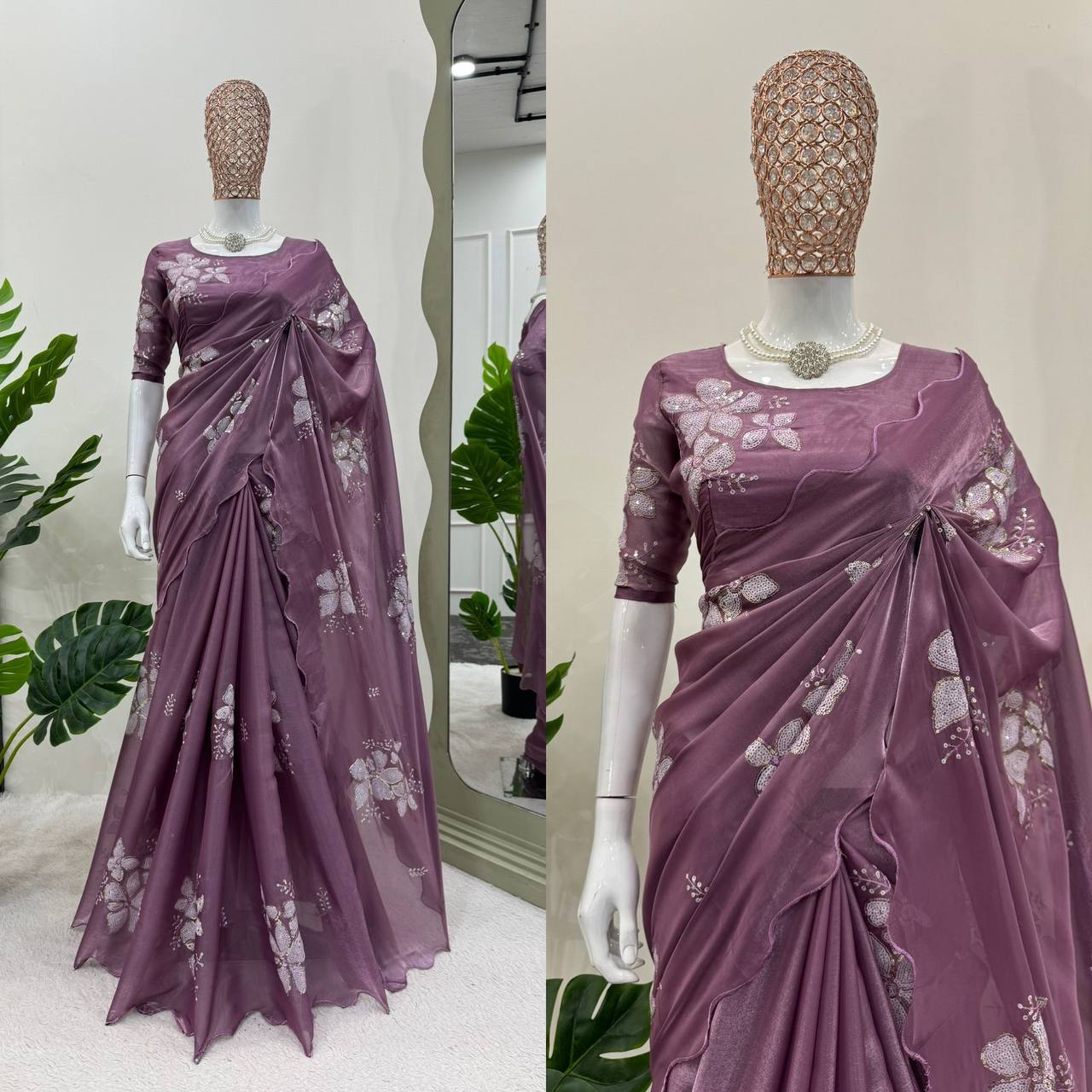 Jimmi Chu Silk Sequence Work Designer Saree