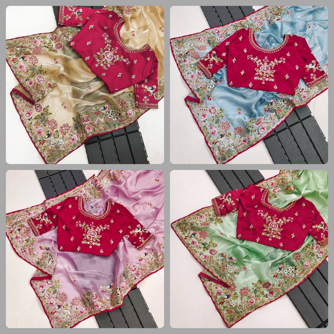 Wedding Wear Soft Silk Mutly Thread Embroidery & Cut Work Border Sari
