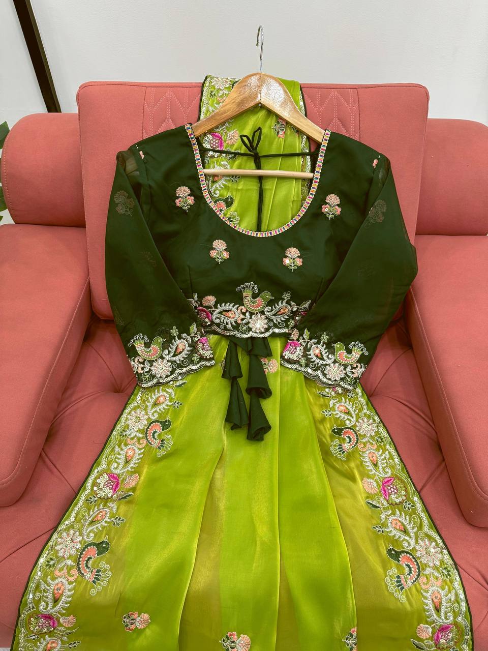 Designer Green Colour Jimmy Chhu Silk Sequences Work Saree