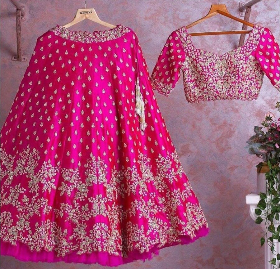 Pink Taffeta Silk Embroidary Worked Lehenga Choli With Soft Net Duppata