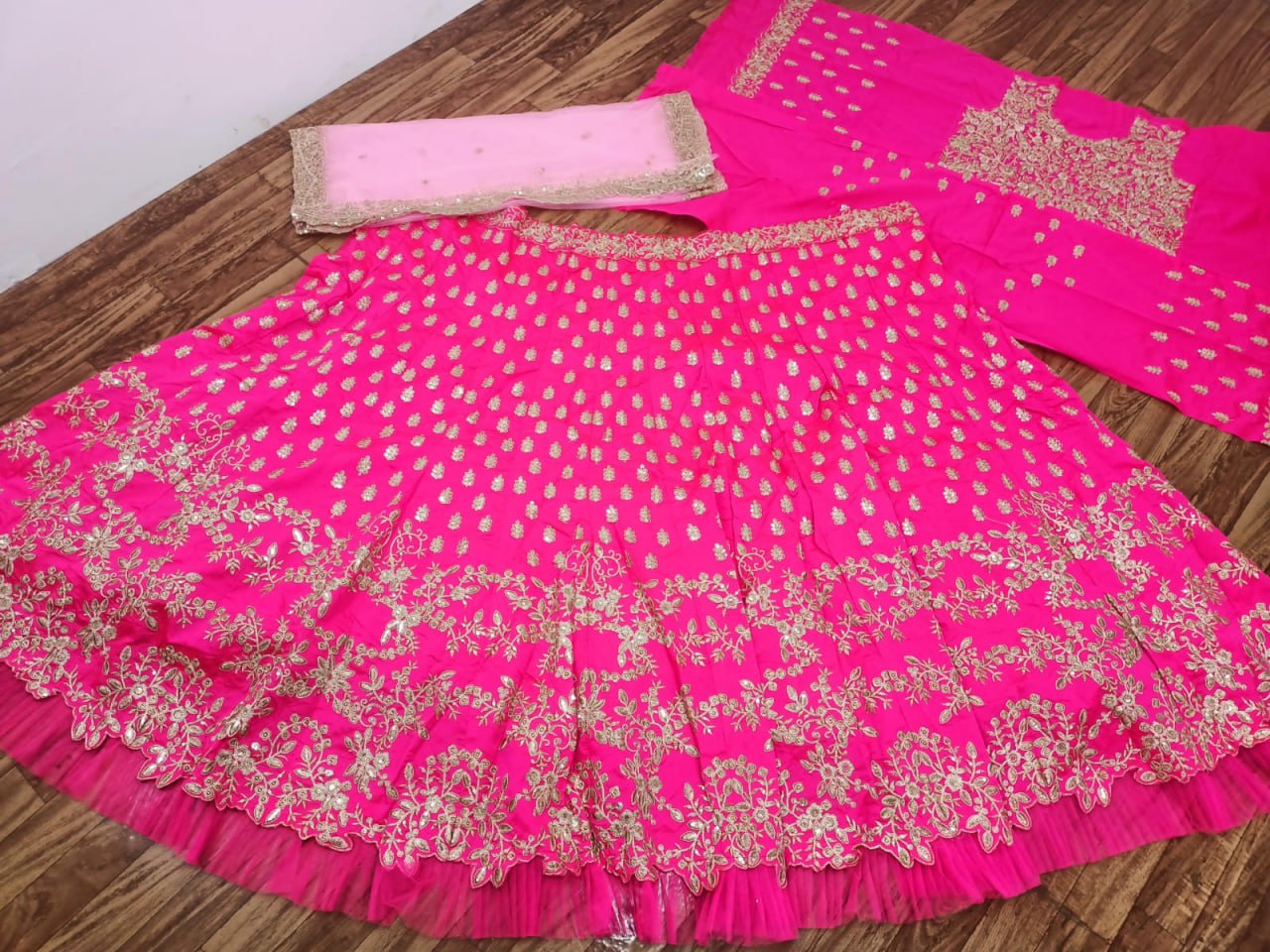 Pink Taffeta Silk Embroidary Worked Lehenga Choli With Soft Net Duppata