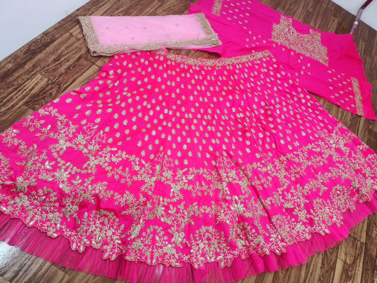 Pink Taffeta Silk Embroidary Worked Lehenga Choli With Soft Net Duppata