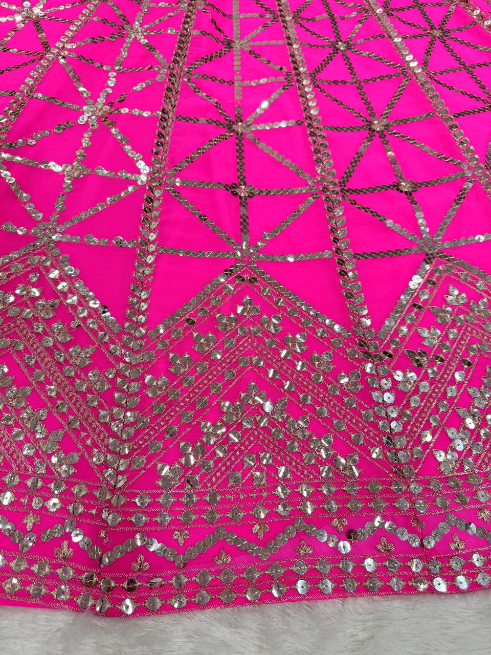 Attractive Pink Colour Georgette Fabric Thread Work Long Flair Lehenga Choli