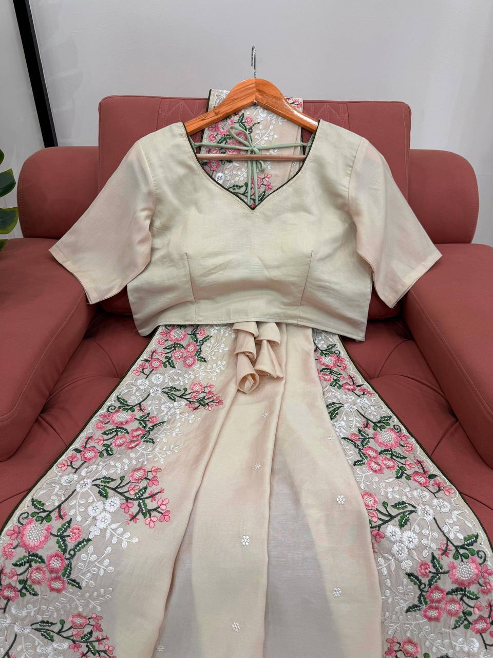 Amazing Roman Silk Fabric Thread Work With Paiping Saree