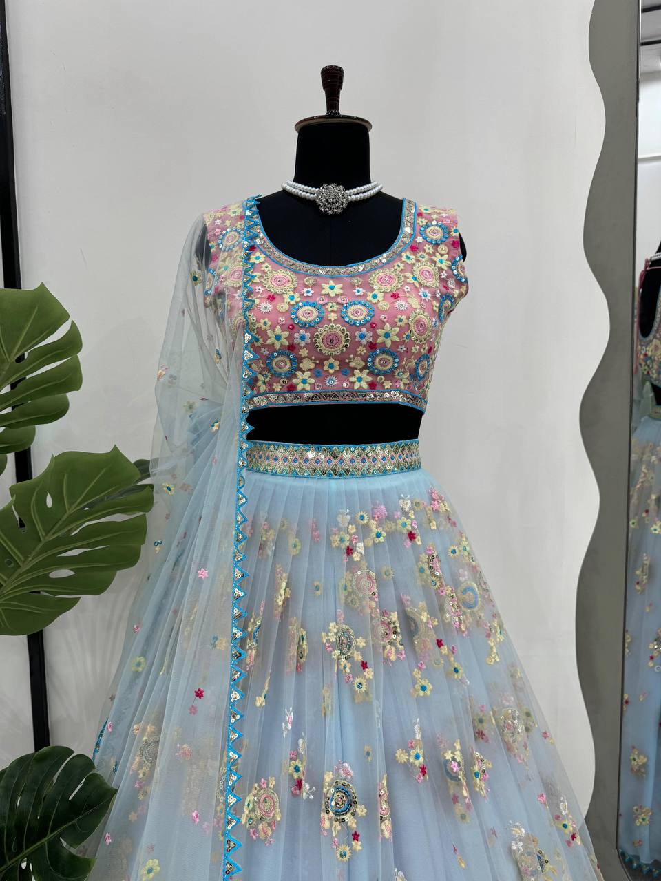 Designer Multi Colour Butterfly Net Fabric Sequence Work Lehenga Choli