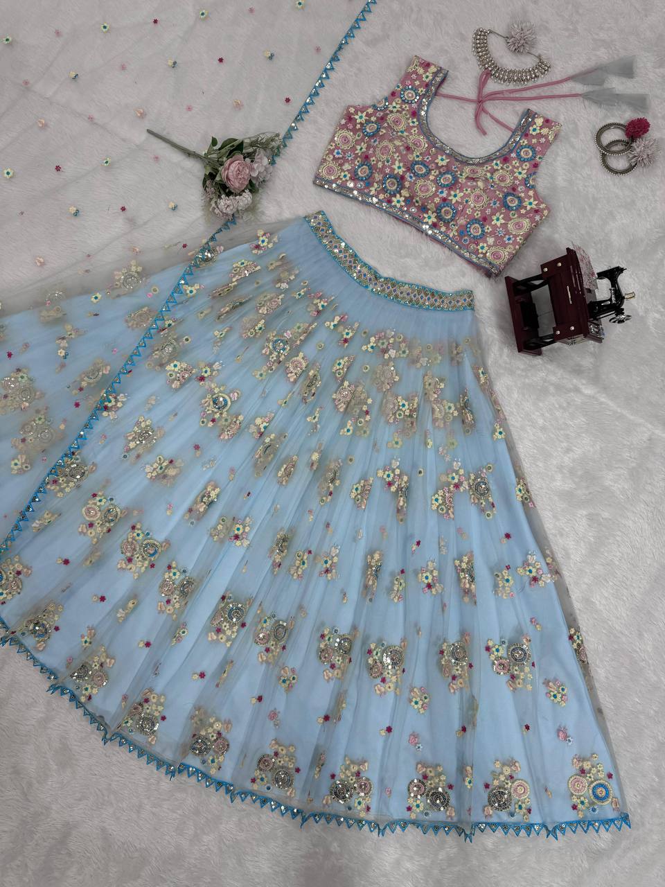 Designer Multi Colour Butterfly Net Fabric Sequence Work Lehenga Choli