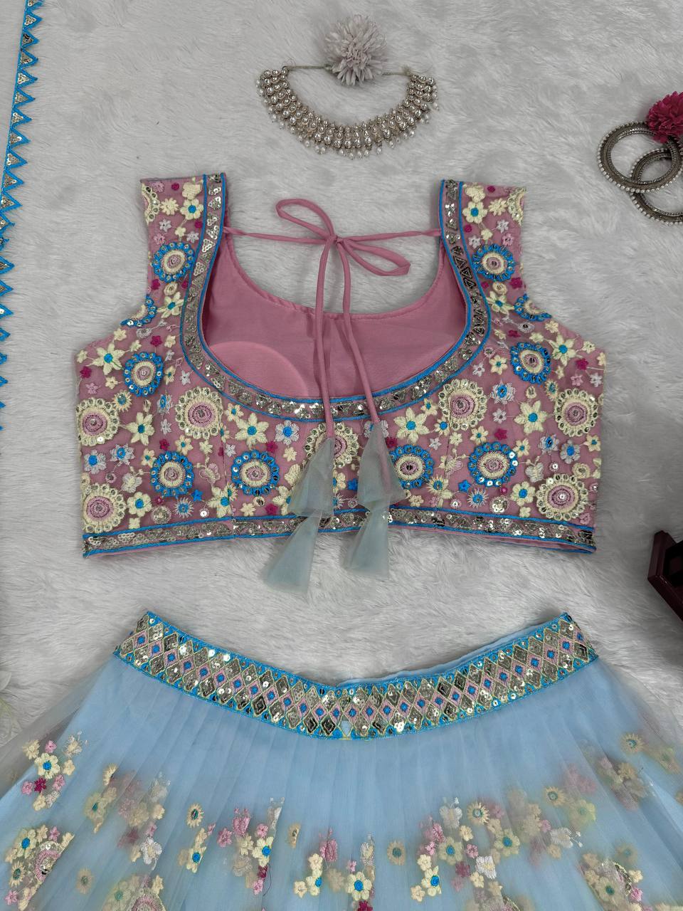 Designer Multi Colour Butterfly Net Fabric Sequence Work Lehenga Choli