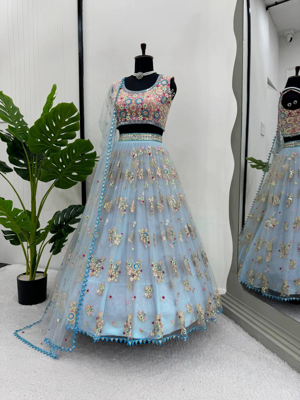 Designer Multi Colour Butterfly Net Fabric Sequence Work Lehenga Choli