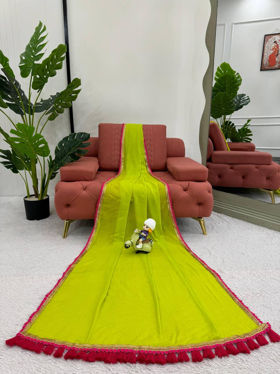 Beautiful Georgette Fabric With Fancy Lace Heavy Latkan Pallu Saree