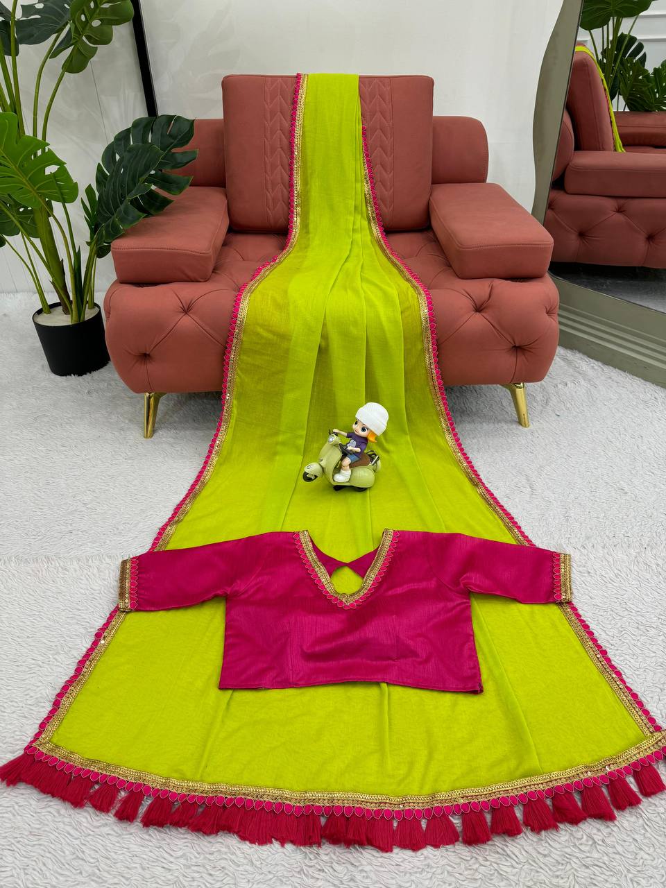 Beautiful Georgette Fabric With Fancy Lace Heavy Latkan Pallu Saree