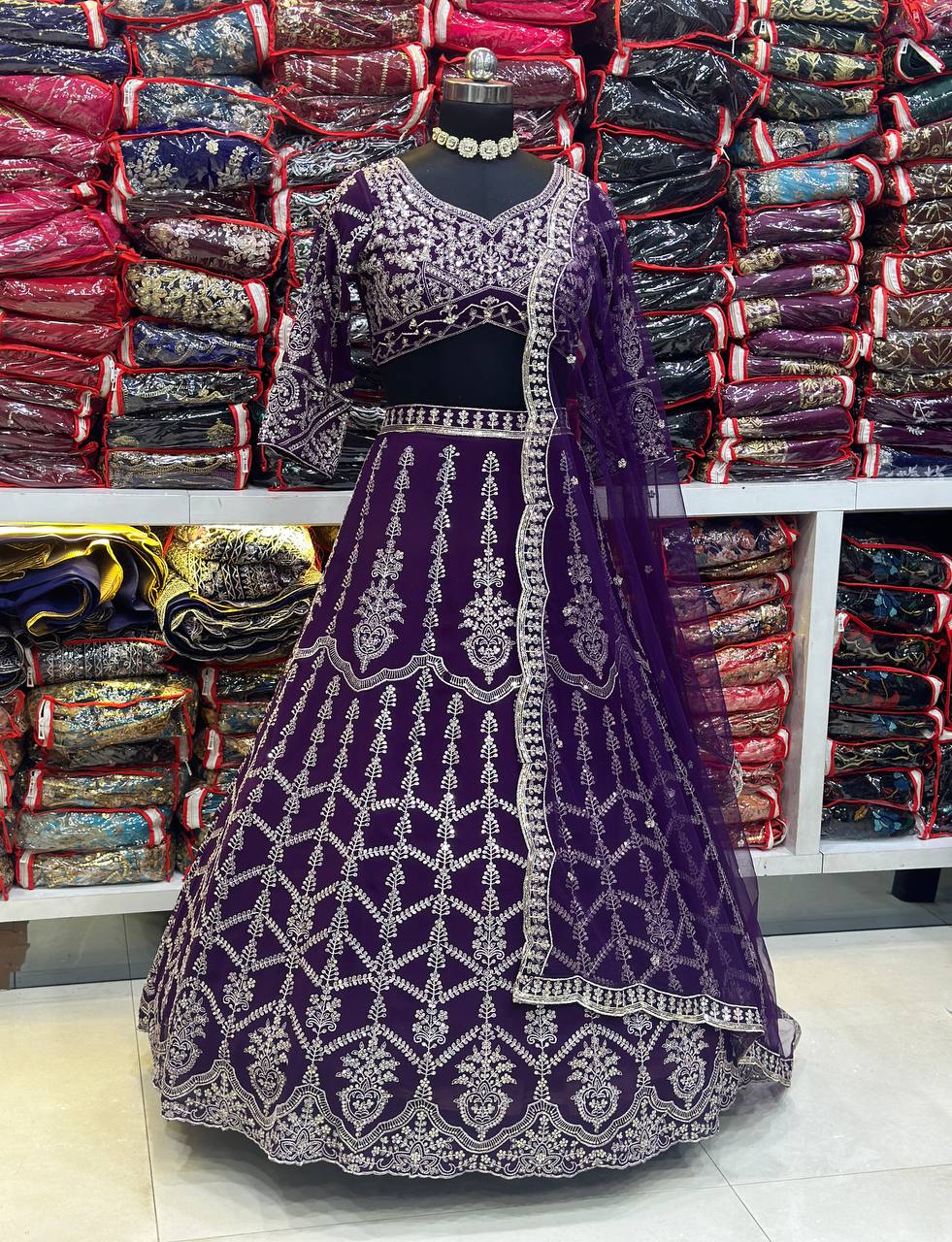 Dark Purple Color Georgette Sequence Embroidered Lehenga Choli With Duppata
