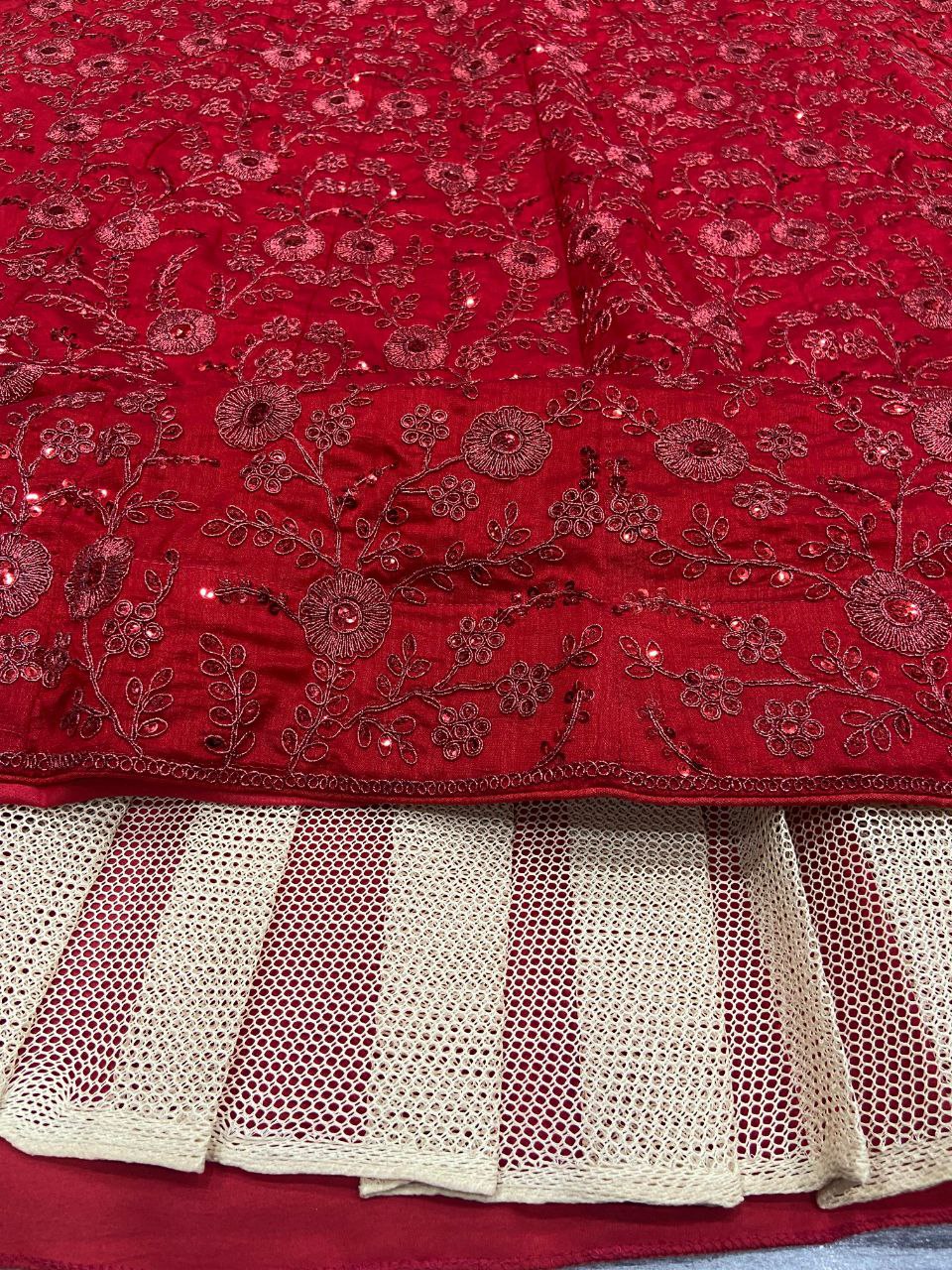Red Colour Vichitra Silk Embroidered Sequence Design Work Lehenga Choli