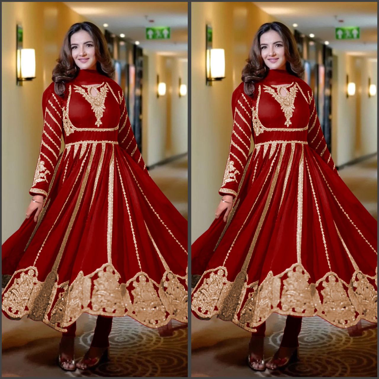 Designer Red Georgette Diwali Special Anarkali Gown With Dupatta