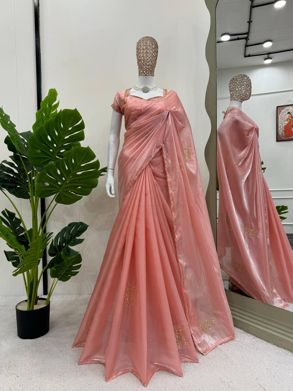 Party Wear Jimmy Chu Silk Beautiful Saree With Hand Worked Blouse