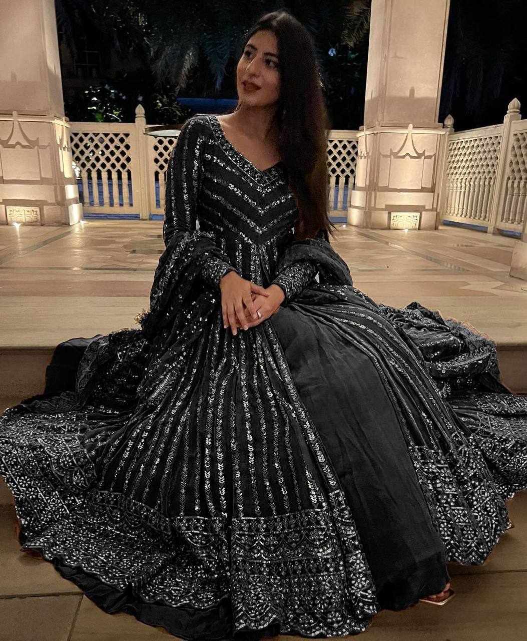Party Wear Georgette Stitched Gown With Lehenga Dupatta