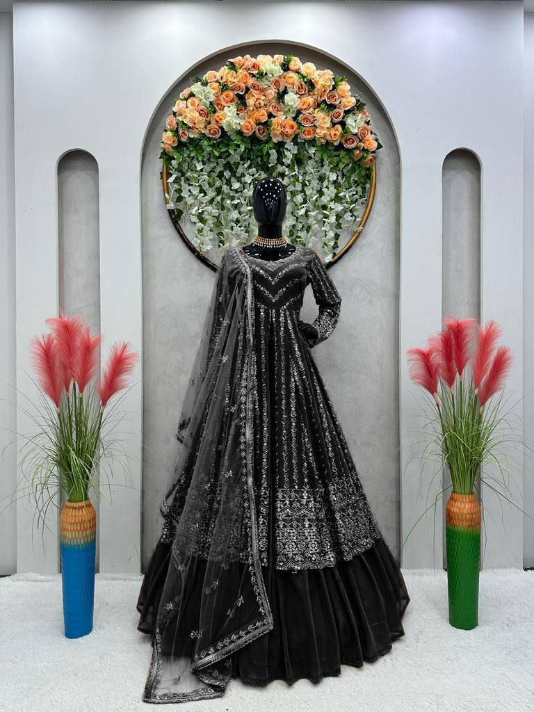 Party Wear Georgette Stitched Gown With Lehenga Dupatta
