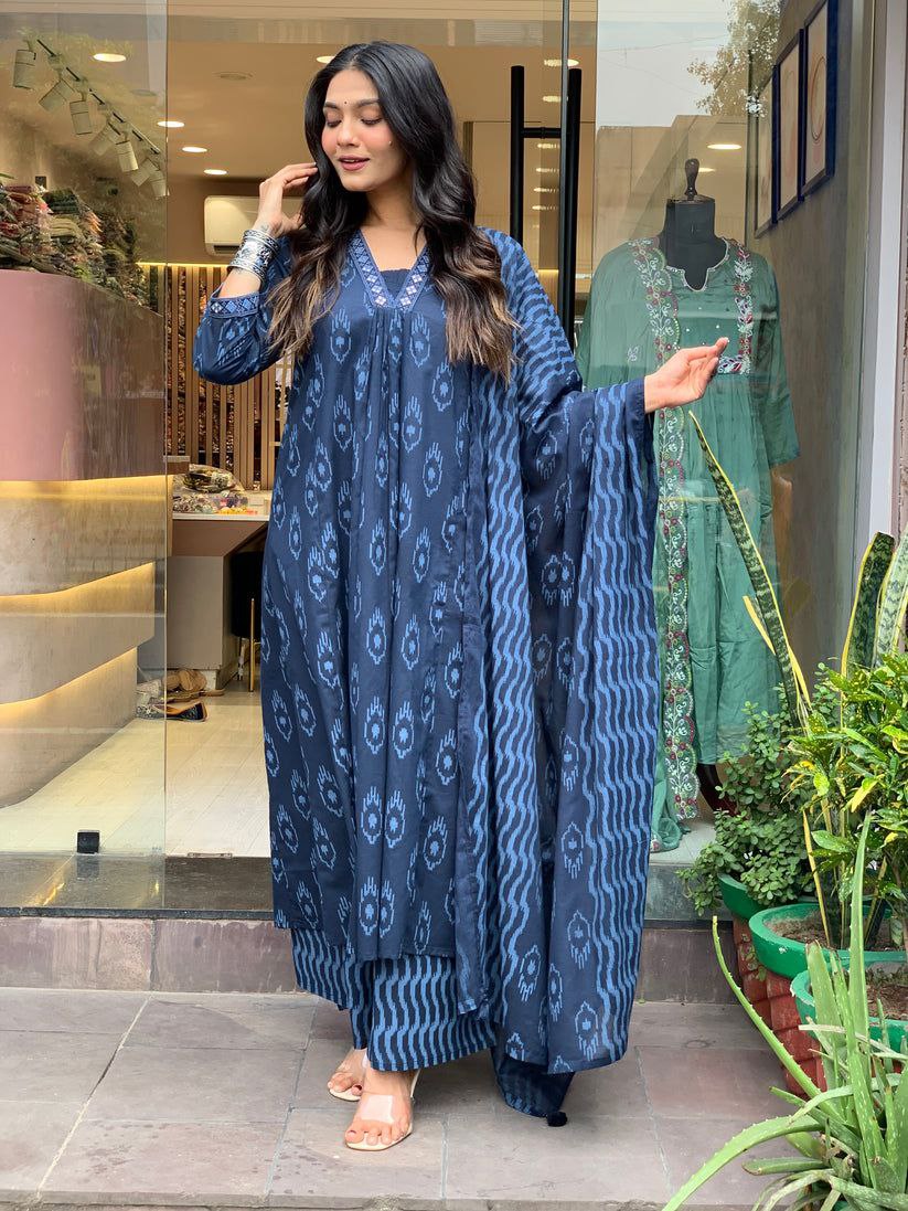Embroidery Work And Printed Pure Cotton Dress