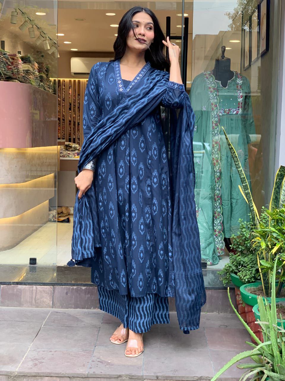 Embroidery Work And Printed Pure Cotton Dress