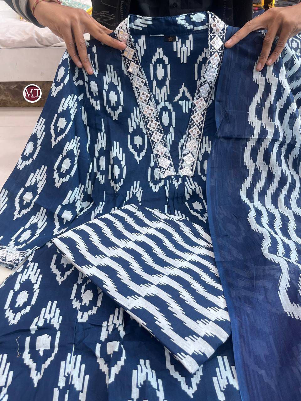 Embroidery Work And Printed Pure Cotton Dress