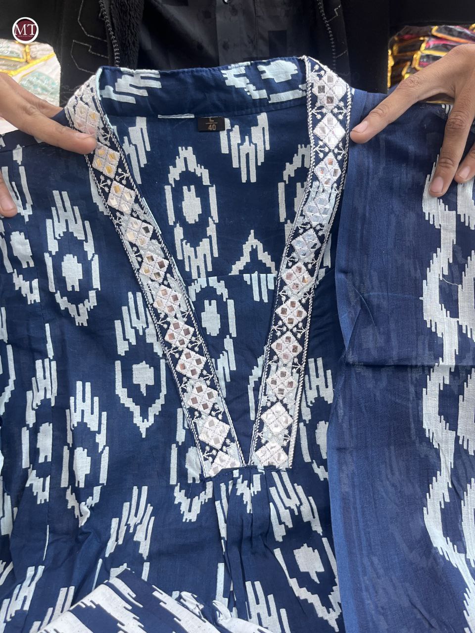 Embroidery Work And Printed Pure Cotton Dress