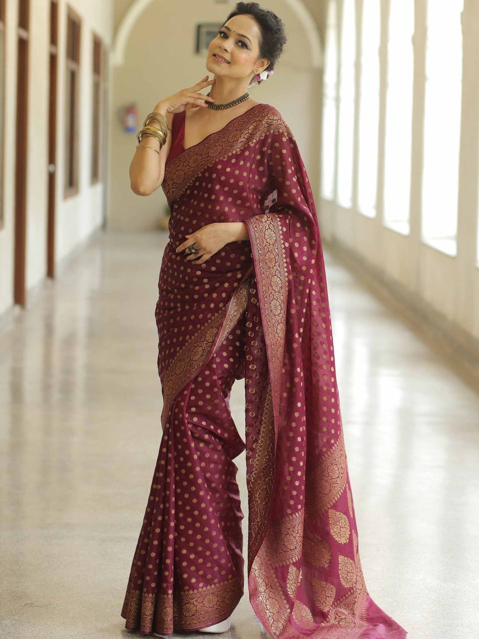 Soft Lichi Silk Designer Jacquard Silk Weaving Saree
