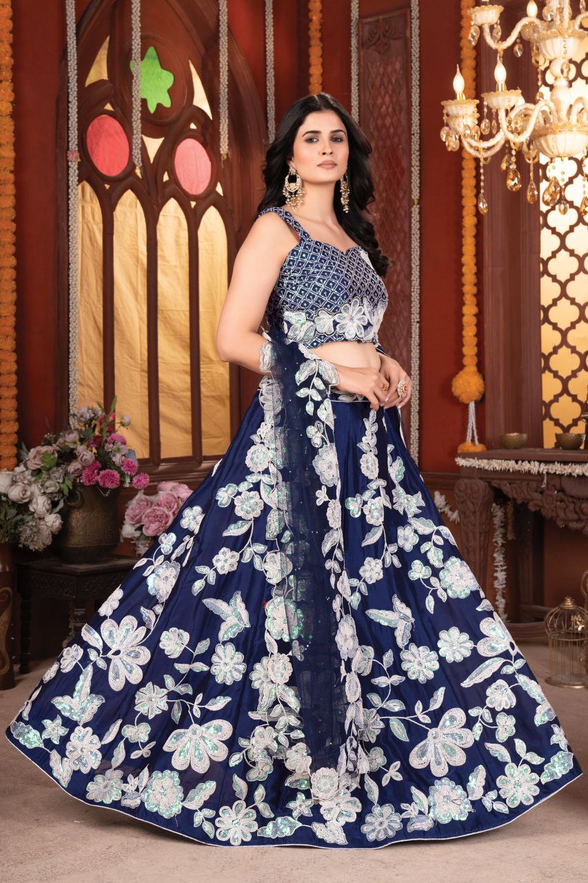 Blue Color Georgette Rainbow Sequence Work Lehenga Choli