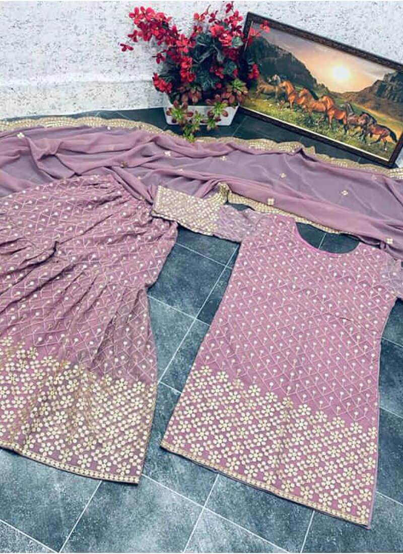 Lilac Colour Georgette Stitched Sharara Suit