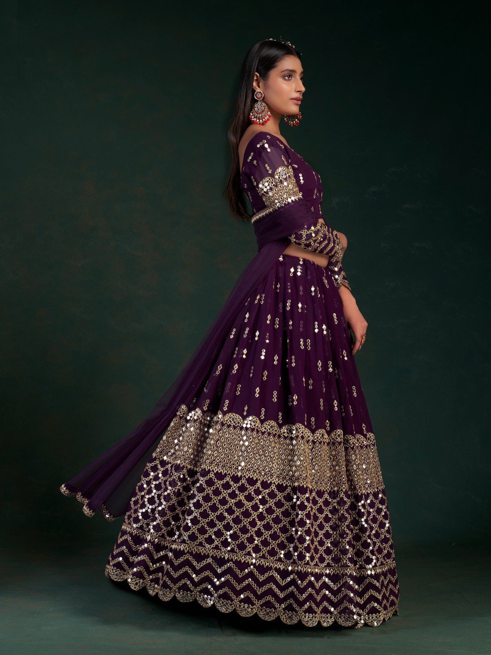 Stunning Wine Colour Zari Sequins Designer Lehenga Choli With Dupatta