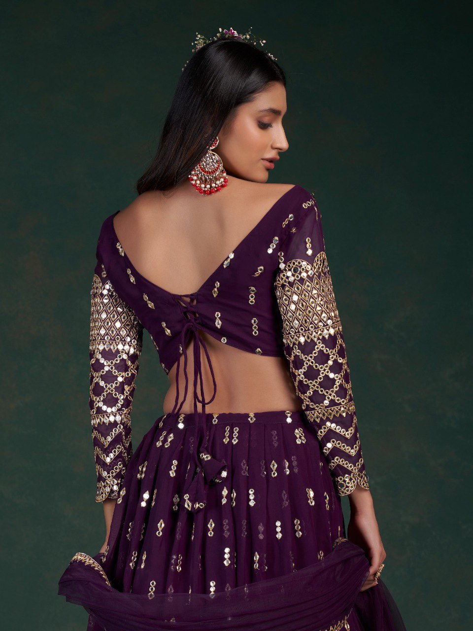 Stunning Wine Colour Zari Sequins Designer Lehenga Choli With Dupatta