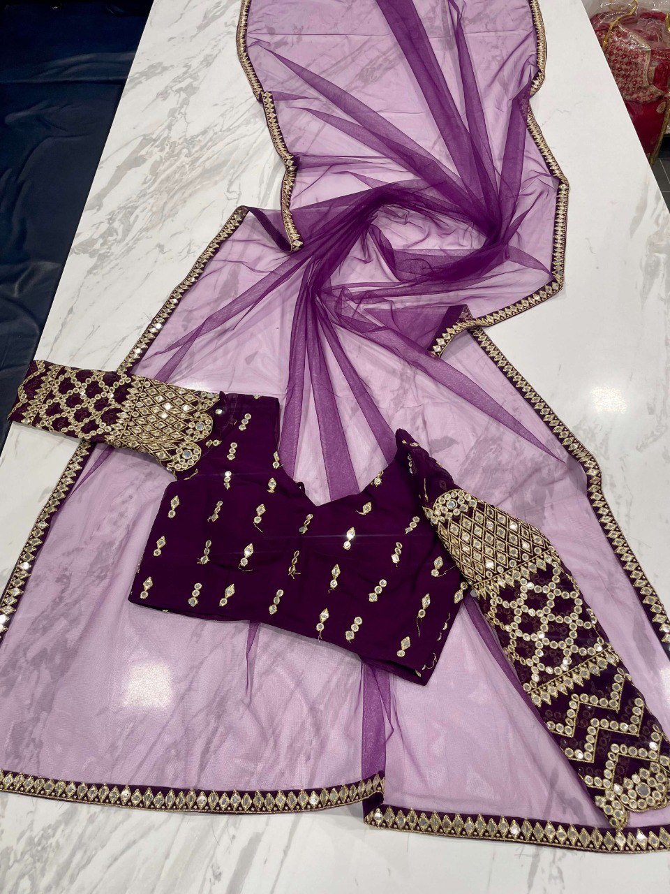 Stunning Wine Colour Zari Sequins Designer Lehenga Choli With Dupatta