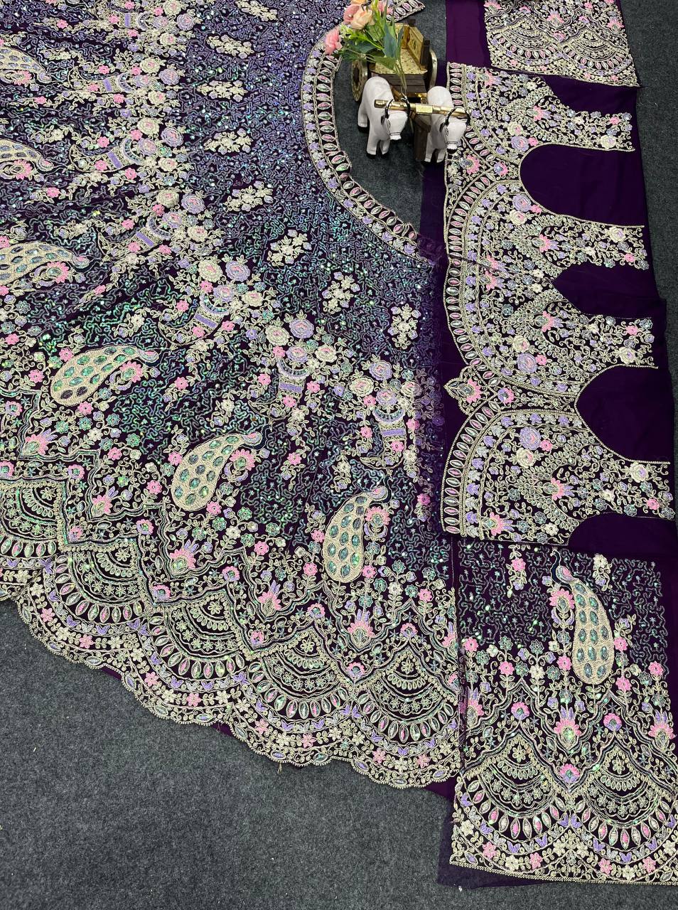 Sky Color Soft Net Coding Embroidered Work Peacock Design Lehenga Choli