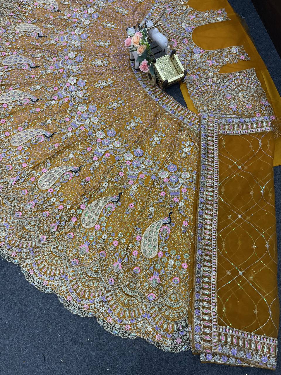 Sky Color Soft Net Coding Embroidered Work Peacock Design Lehenga Choli
