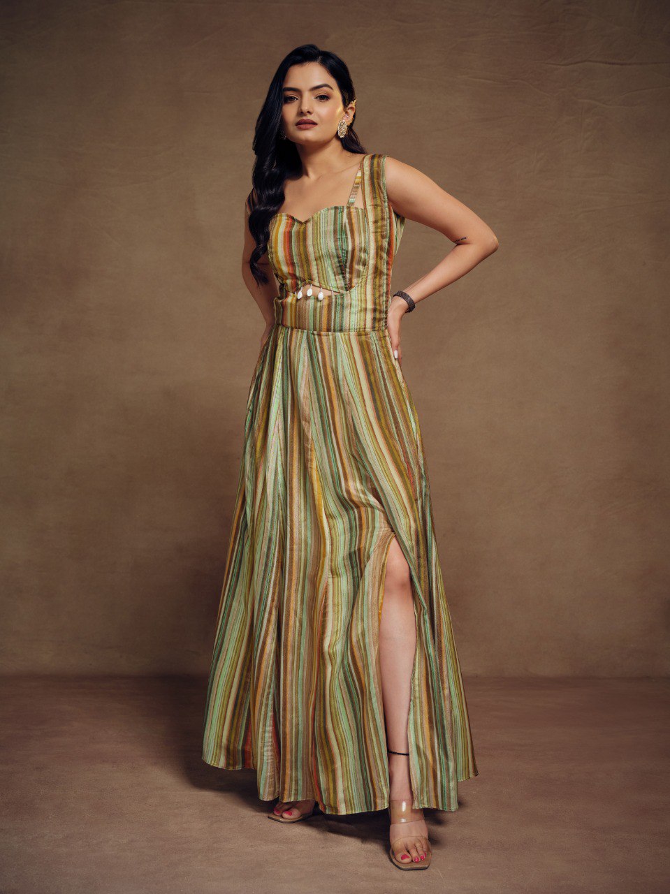 Multie Colour Fancy Slit Cut Styled Ready to wear Gown