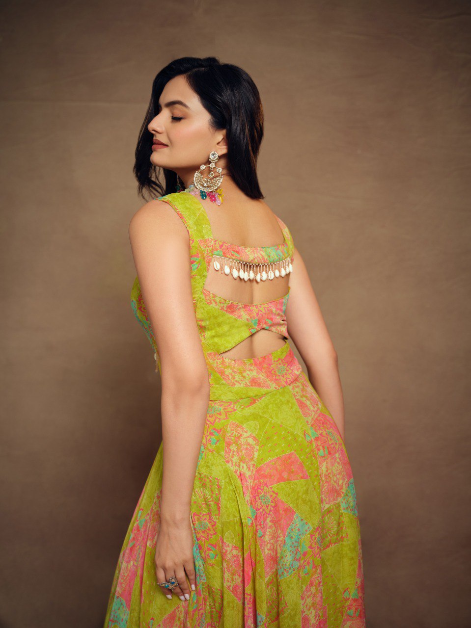 Parrot Green Color Faux Georgette Floral Printed Stitched Gown