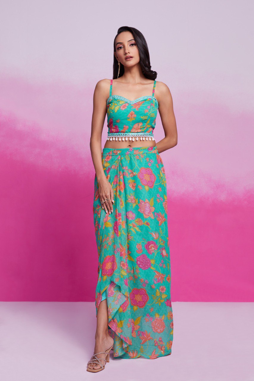 Turquois Digital Printed Wetern Dress
