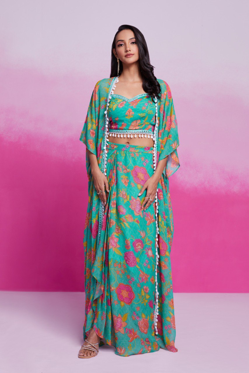 Turquois Digital Printed Wetern Dress