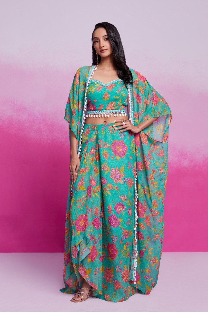 Turquois Digital Printed Wetern Dress