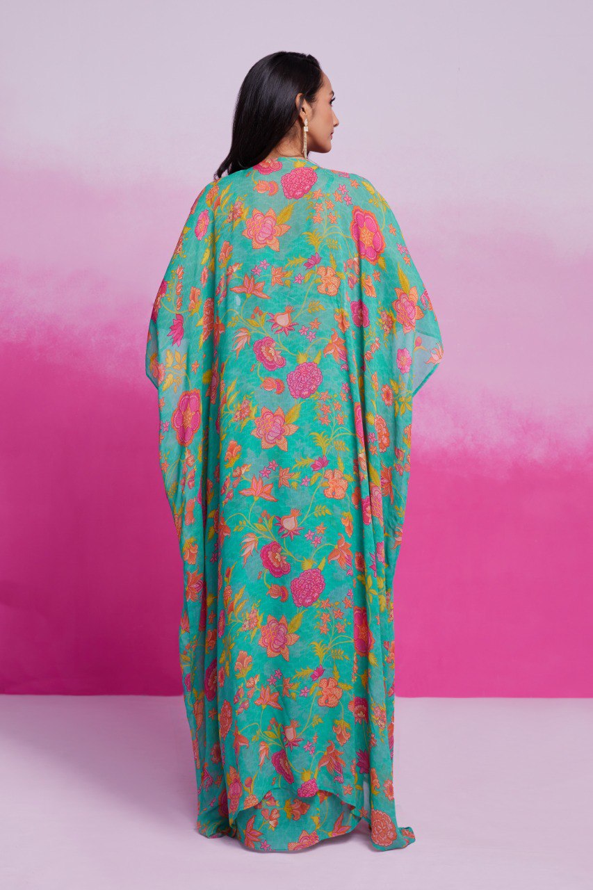 Turquois Digital Printed Wetern Dress