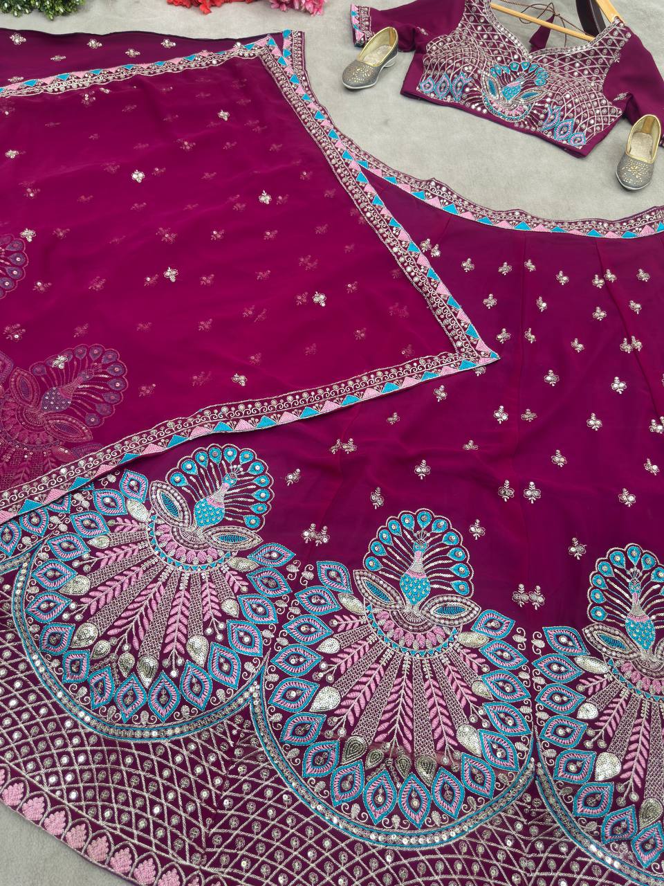Magenta Colour New Peacock Work Wedding Wear Lehenga Choli