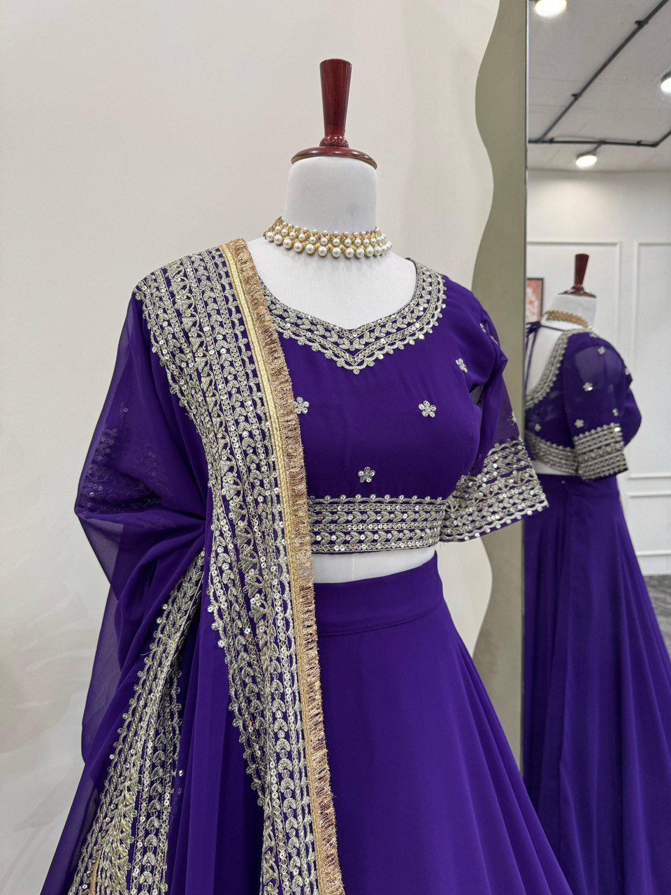 Purple Georgette Plain Lehenga Choli with Heavy Dupatta Border