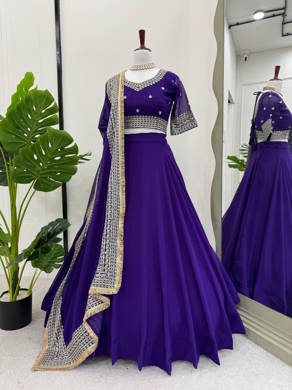 Purple Georgette Plain Lehenga Choli with Heavy Dupatta Border