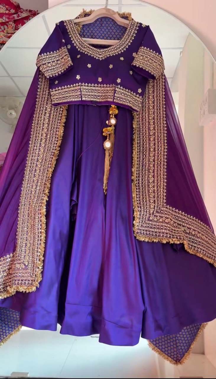 Purple Georgette Plain Lehenga Choli with Heavy Dupatta Border