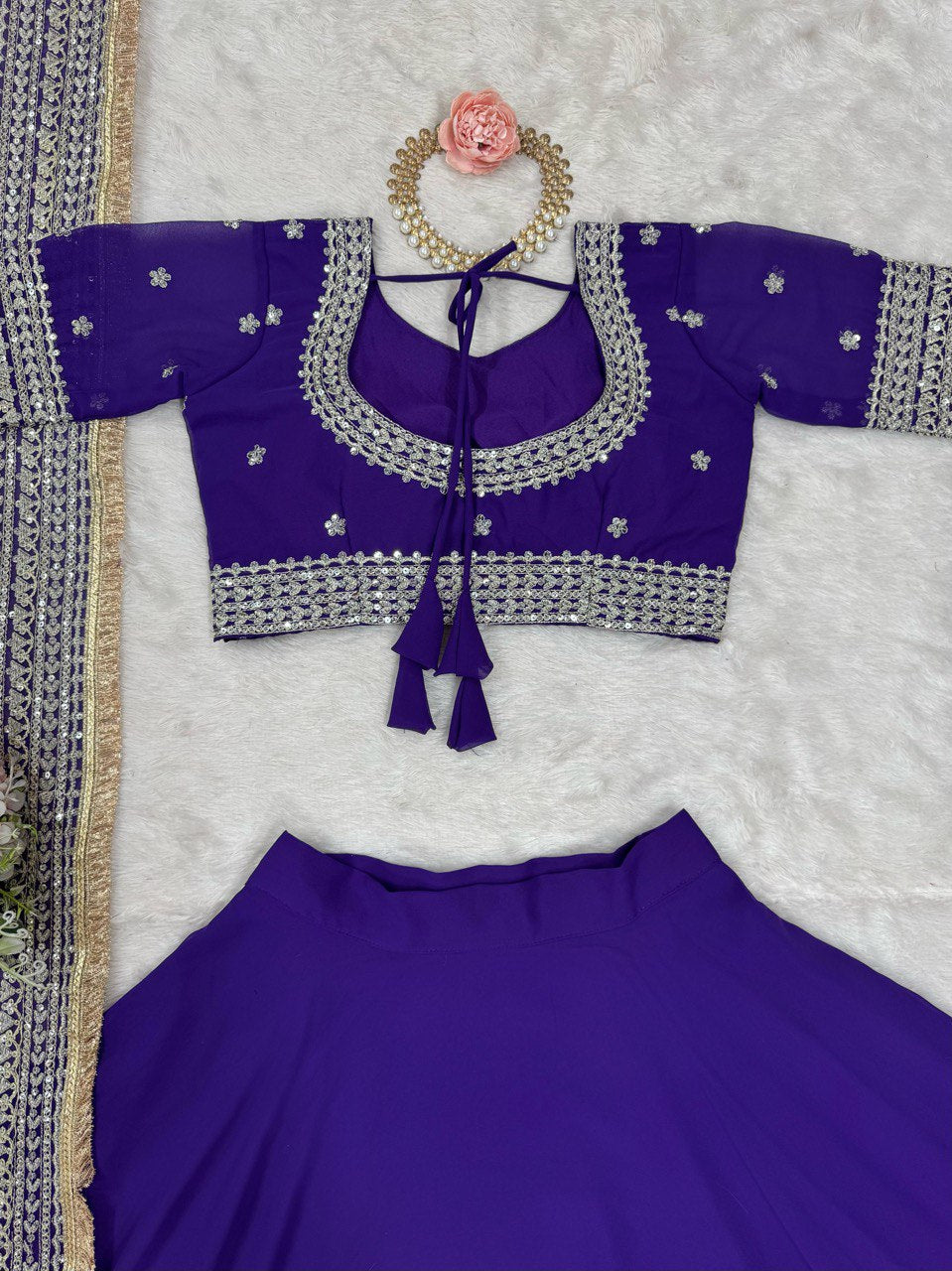 Purple Georgette Plain Lehenga Choli with Heavy Dupatta Border