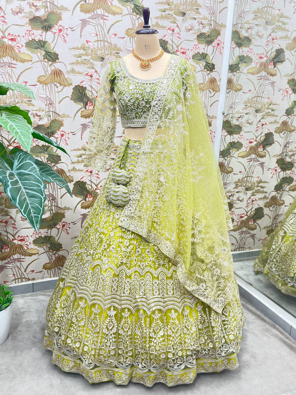Heavy Chain Stich Work Green Lehenga Choli