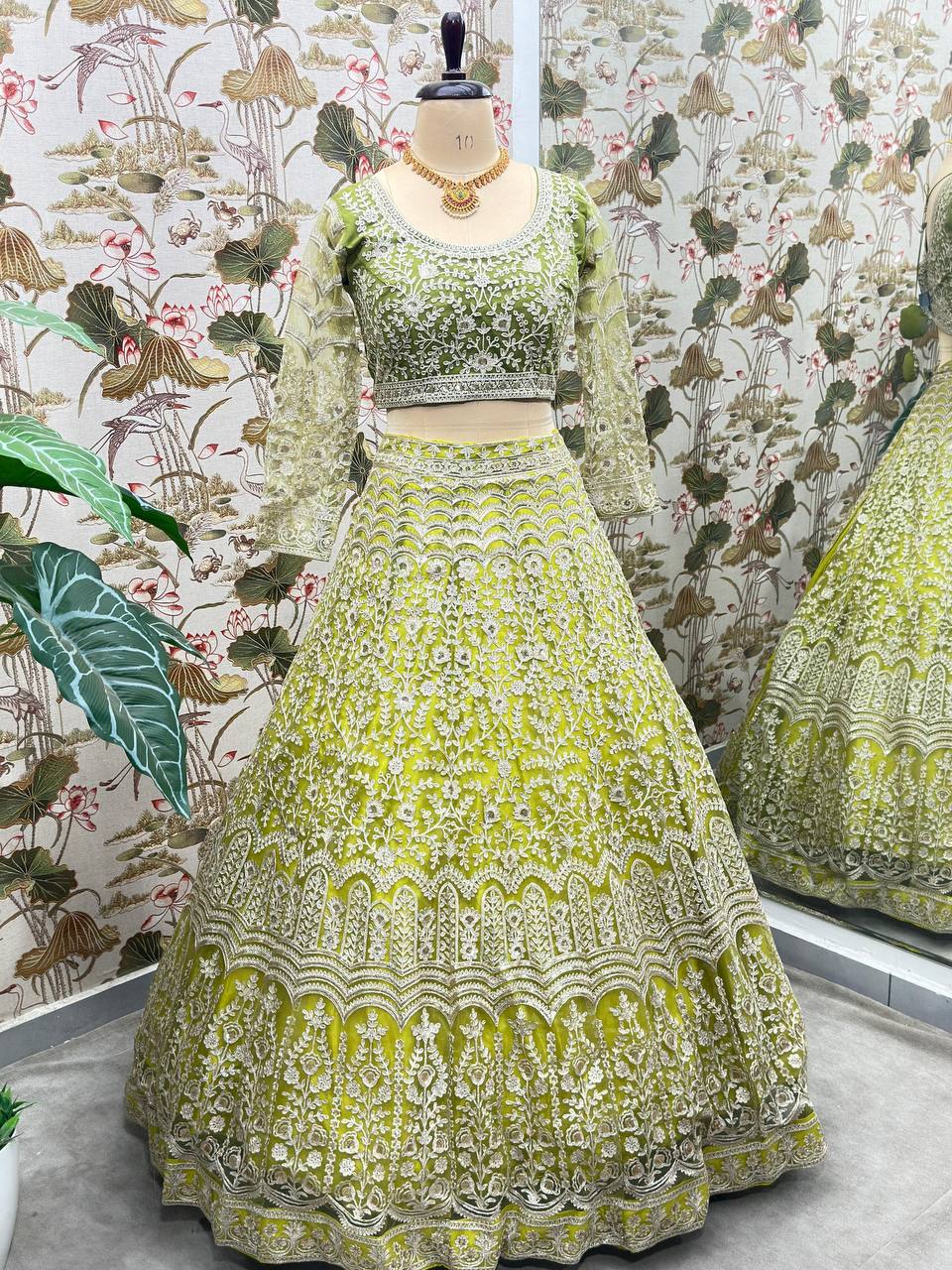 Heavy Chain Stich Work Green Lehenga Choli
