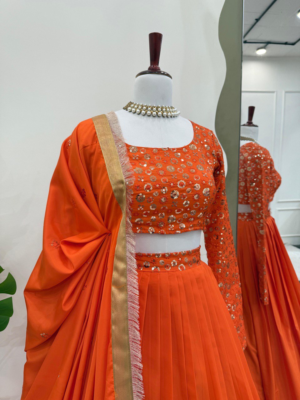 Women's Stunning Sequence Thread Work American Silk Wedding Wear Lehenga Choli