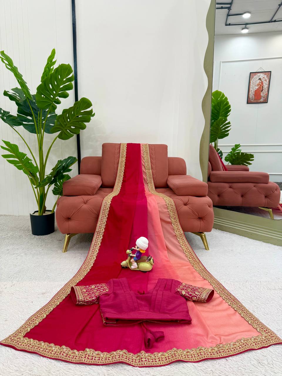 Pink Colour Chinon Silk Thred With Sequnce Lace Work Saree
