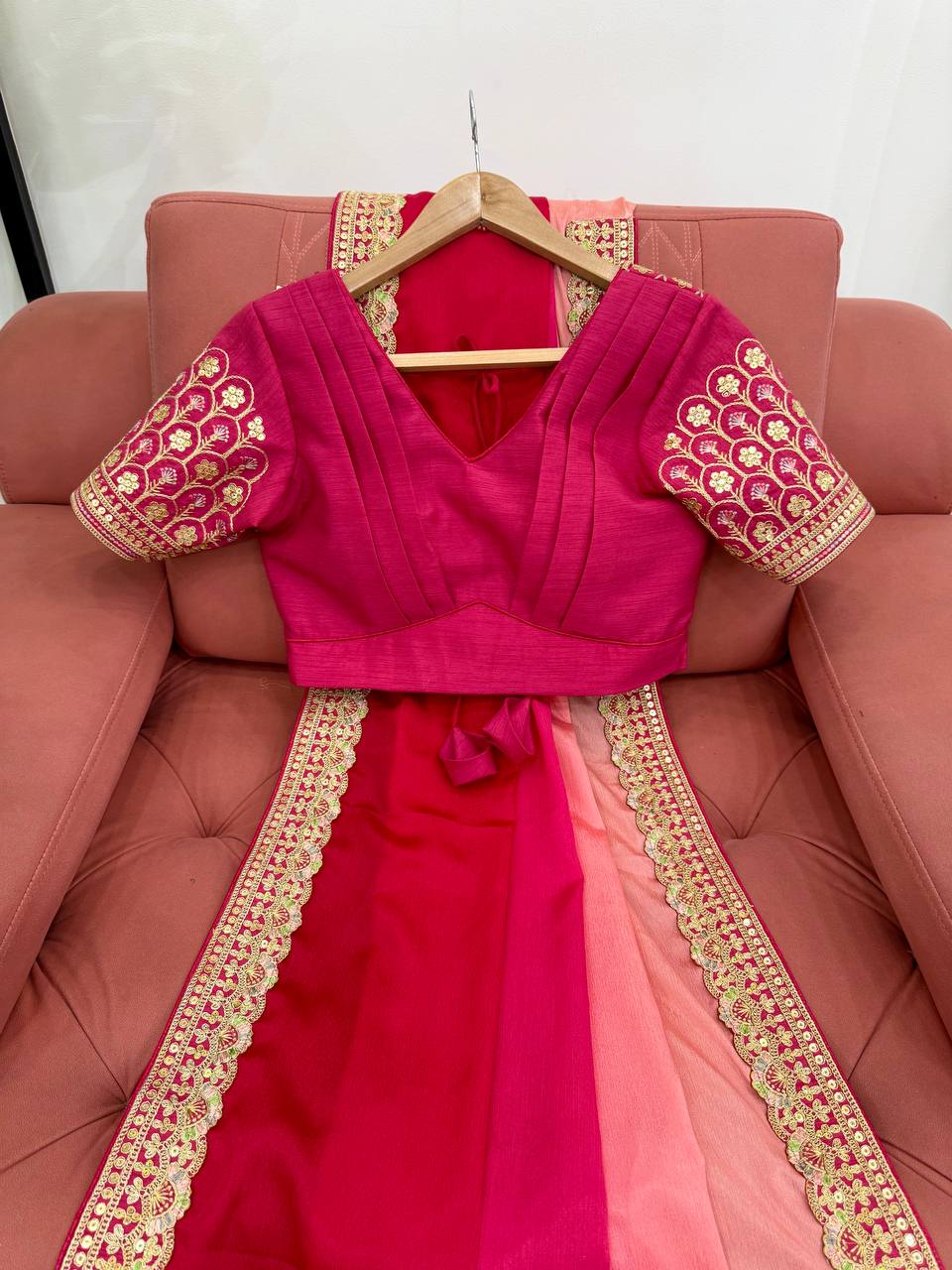 Pink Colour Chinon Silk Thred With Sequnce Lace Work Saree